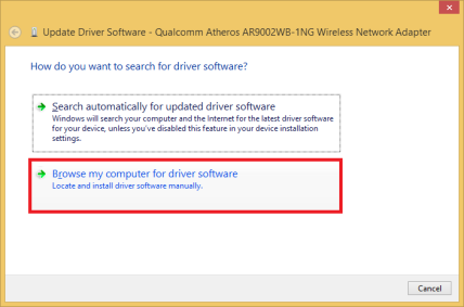 Browse my computer for driver software windows 8.1